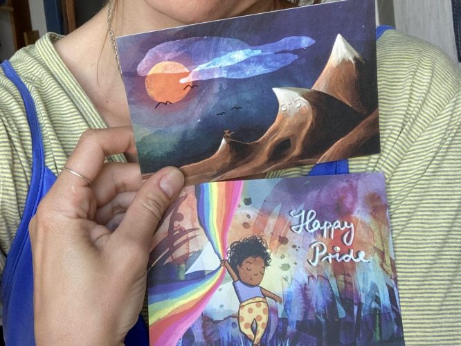 2 POSTKARTEN Berg Demut + Happy Pride